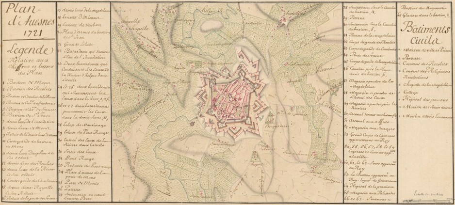 Plan d'Avesnes sur Helpe en 1721.