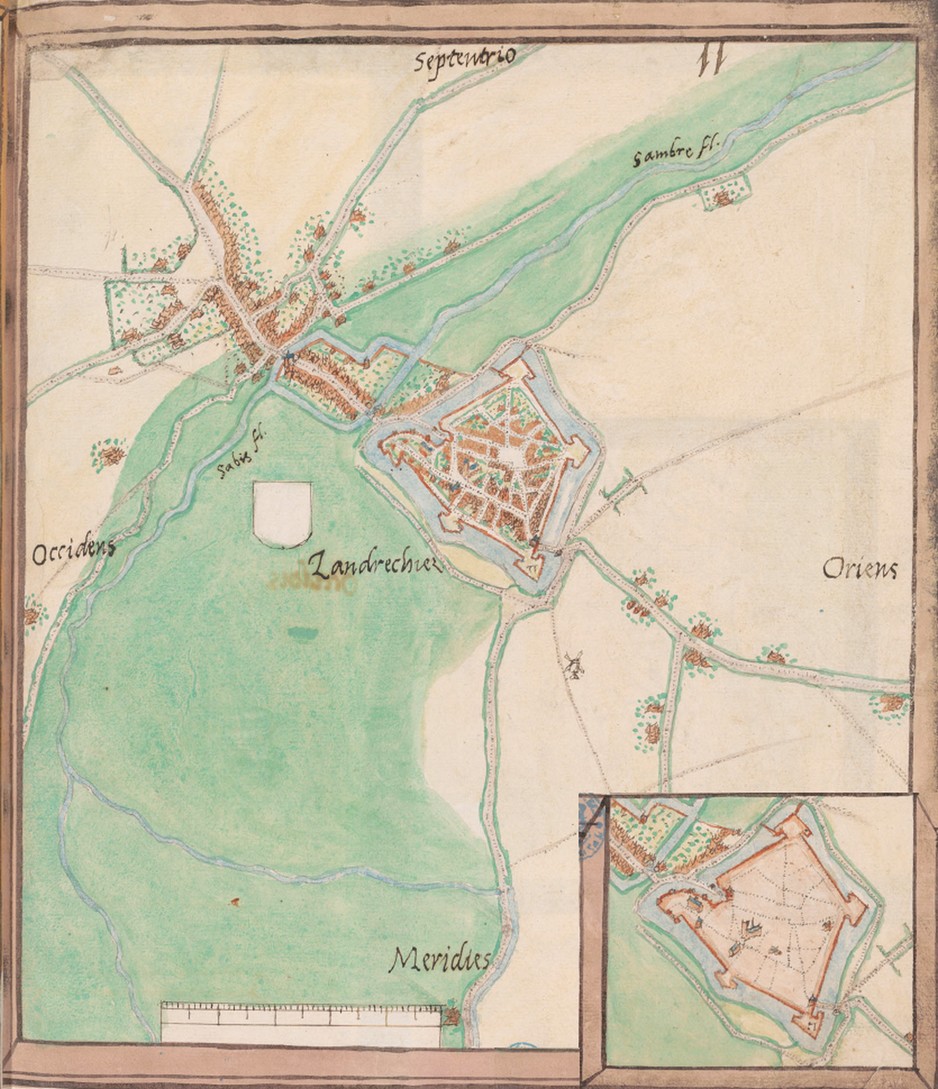 Landrecies sur une carte de Jacques de Deventer vers 1550.