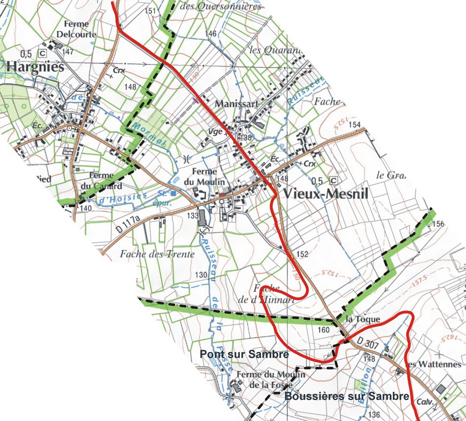 Le parcours de l'aqueduc à Vieux Mesnil.