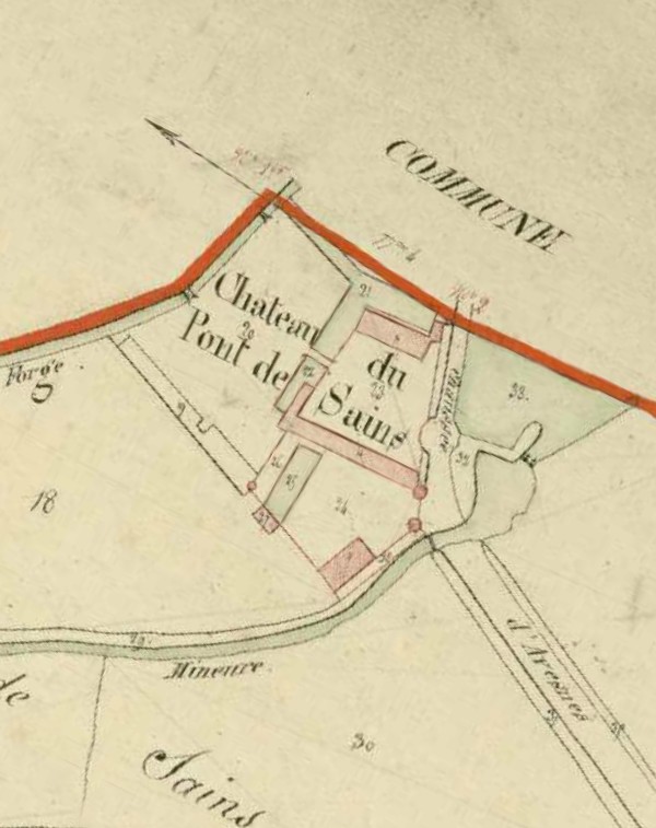 Extrait du cadastre de 1823 du château du Pont de Sains à Féron