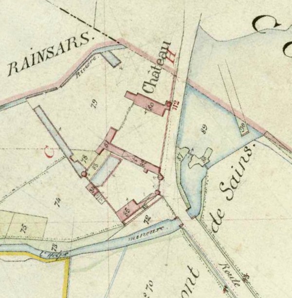 Extrait du cadastre de 1884 du château du Pont de Sains à Féron