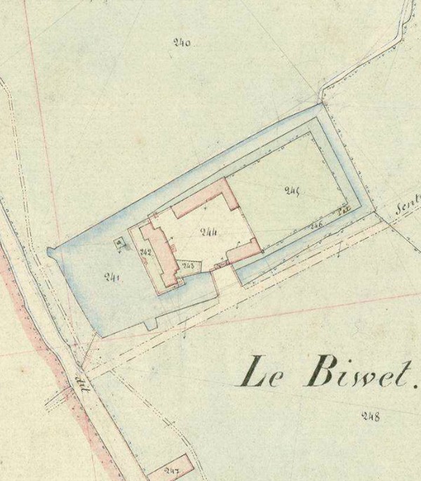Le Manoir de Biwetz à Haut Lieu sur le cadastre de 1871.