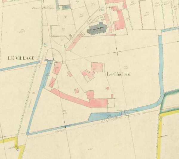 Le Château de Ruesnes sur le cadastre de 1928.