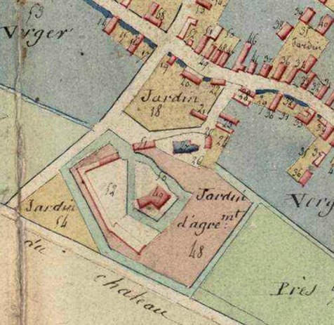 Le Château de Ruesnes sur le cadastre de 1928.