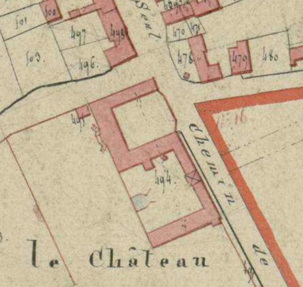 Le château de l'Epine à Wargnies le Petit sur la cadastre de 1826.