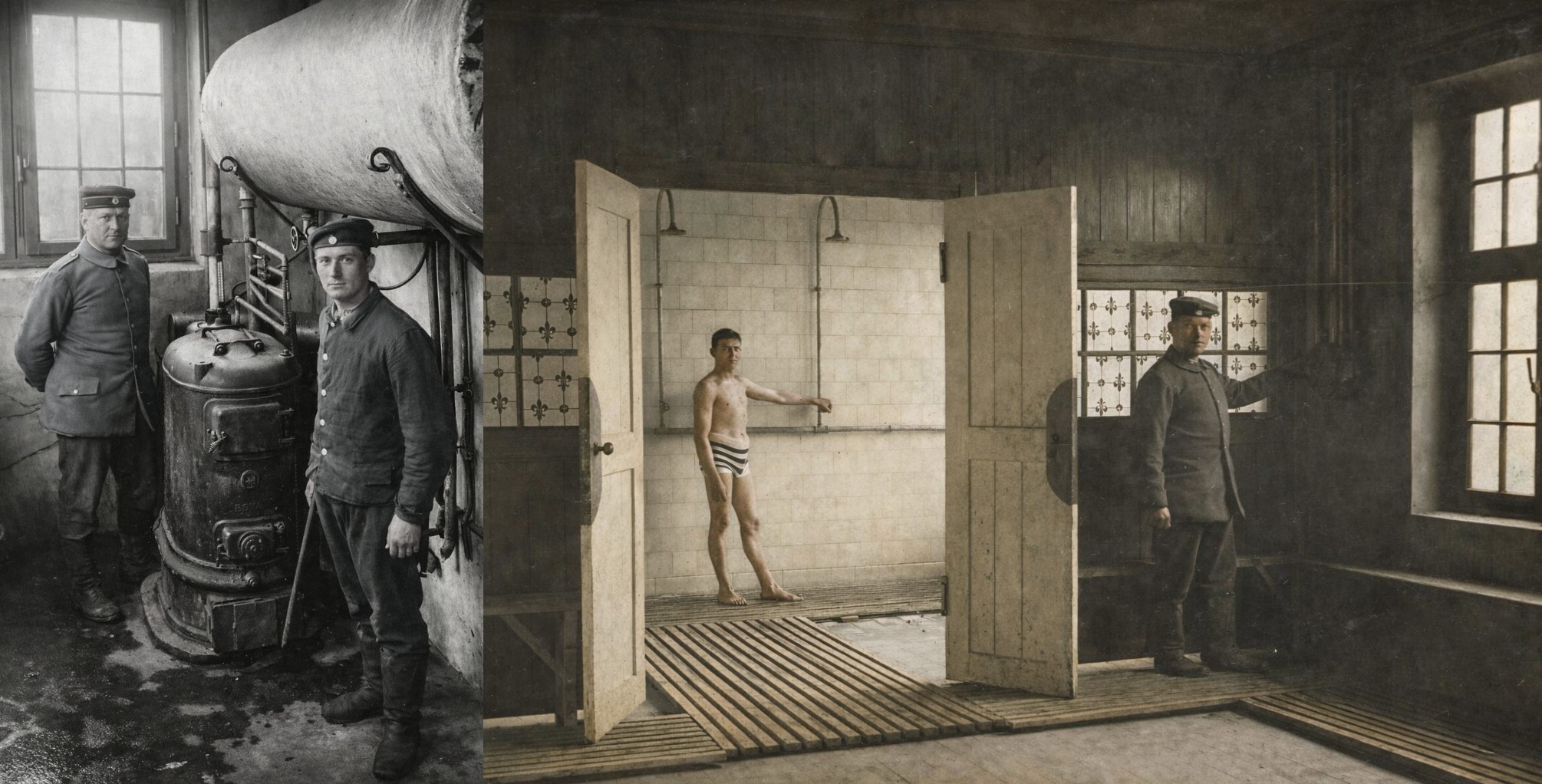 Le dirigeable à Maubeuge, les douches