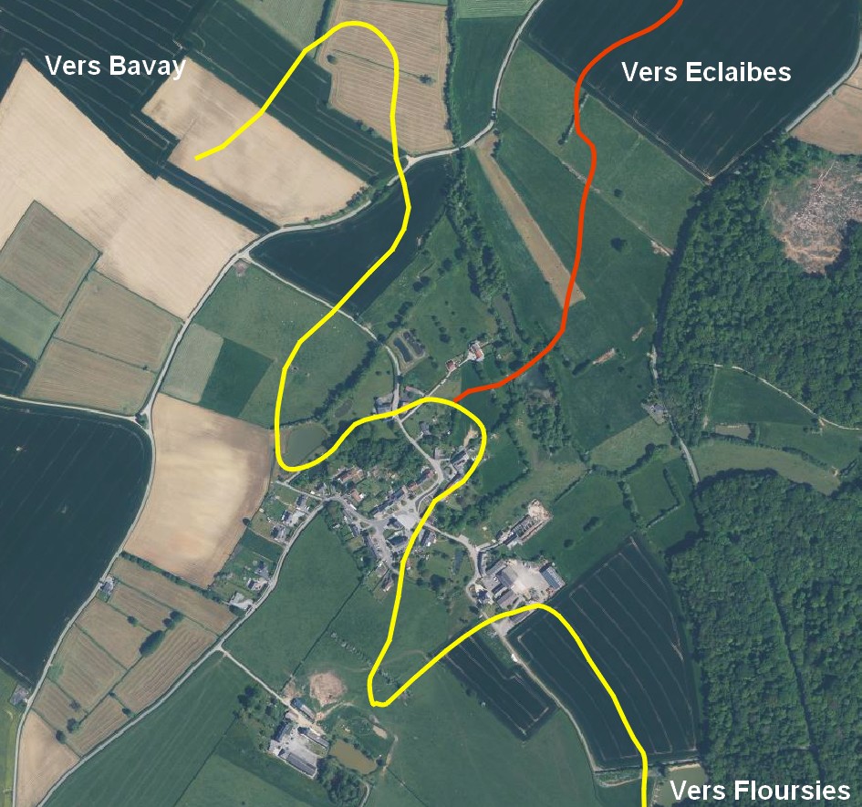 Tracé de l'aqueduc romain Floursies-Bavay à Ecuélin.