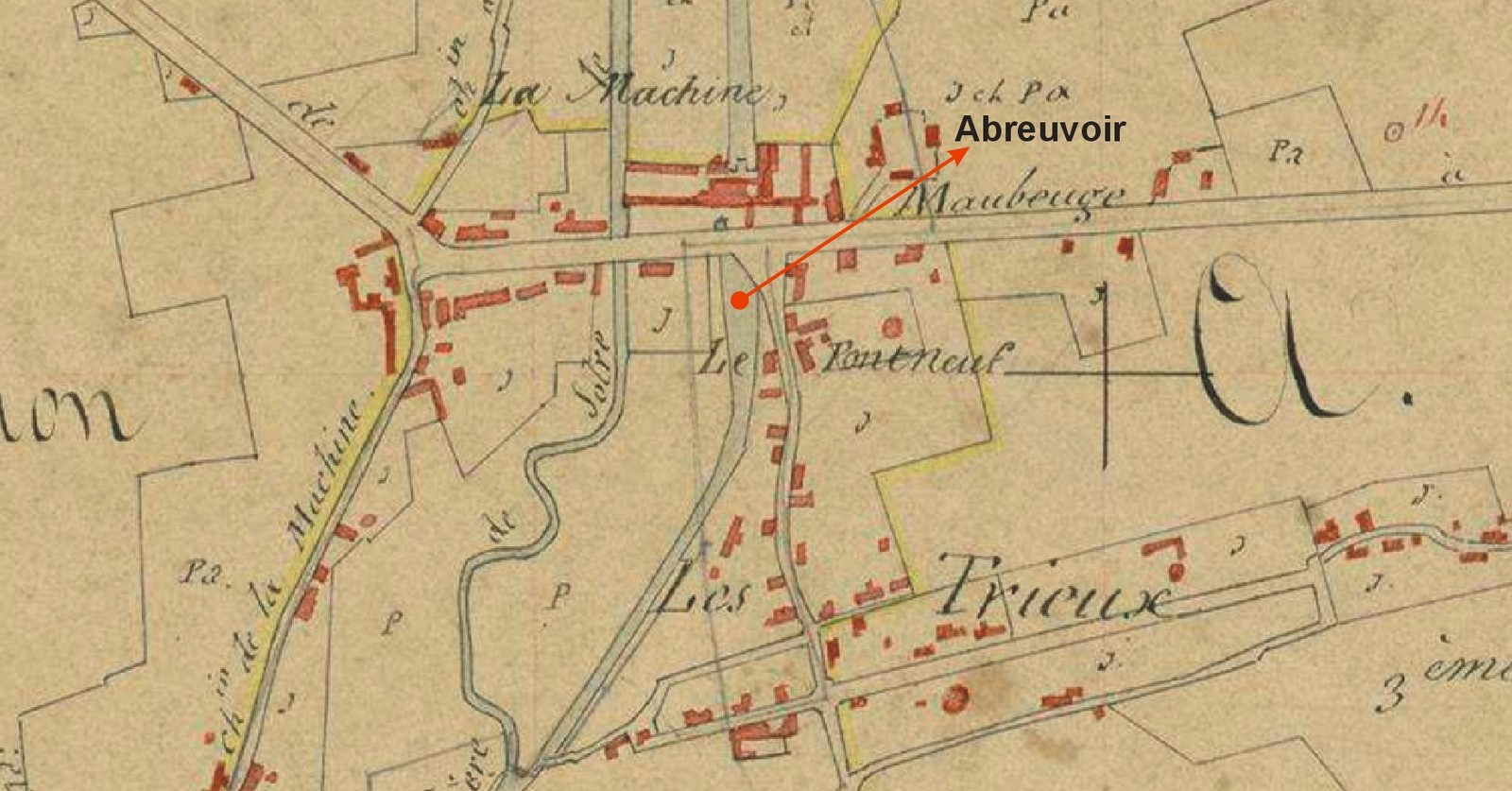 Ferrière la Grande l'ancien abreuvoir sur le cadastre de 1845