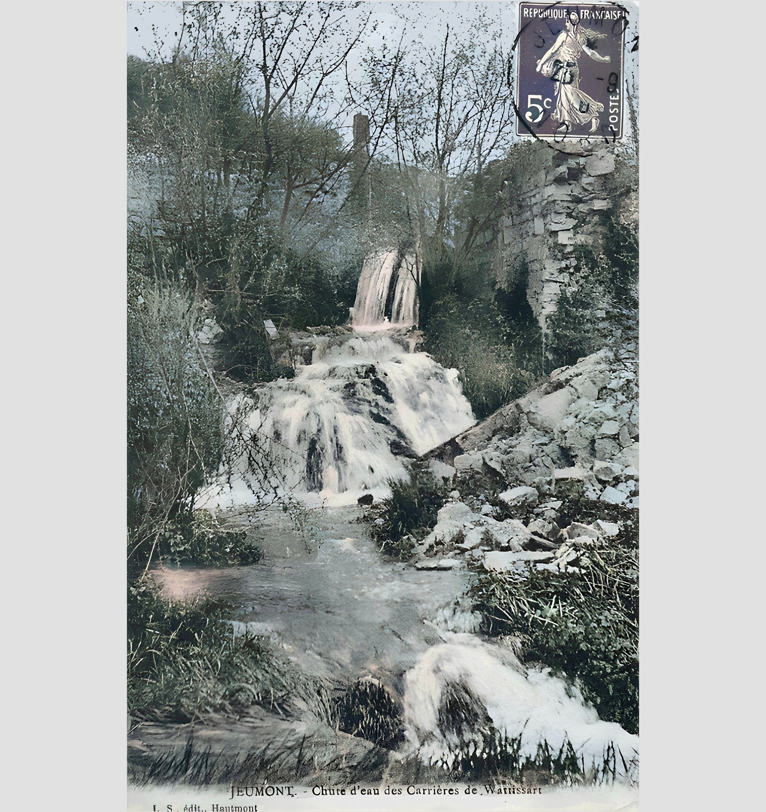 Jeumont, chute d'eau du Wattissart en 1910.