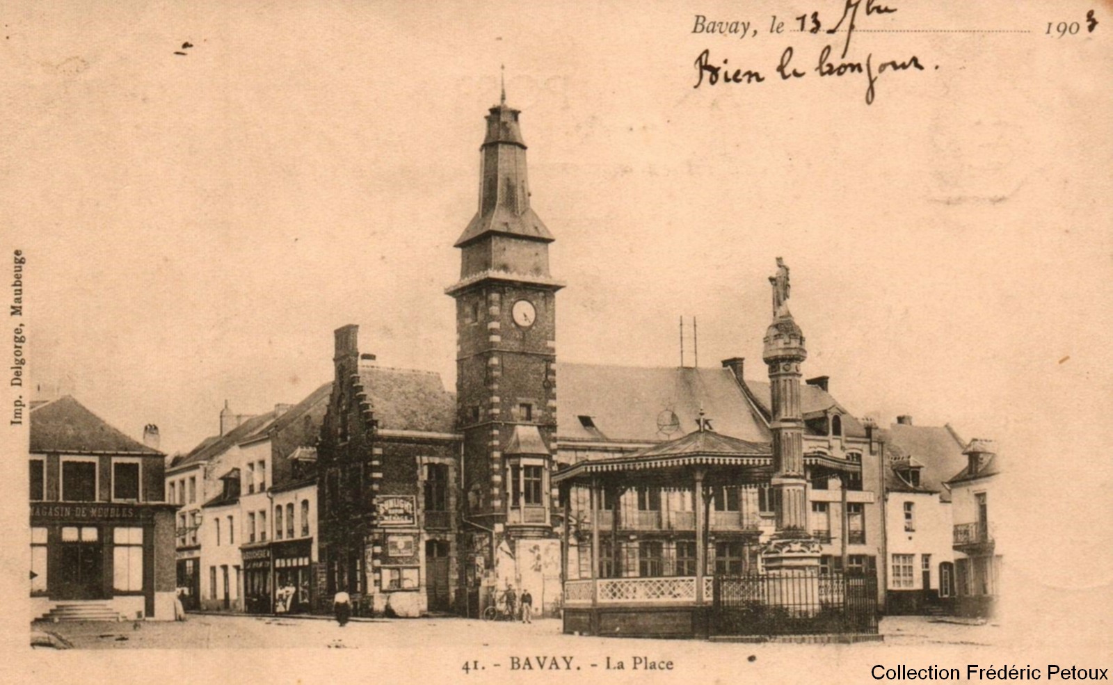 Le kiosque à musique de Bavay, carte postale ancienne.