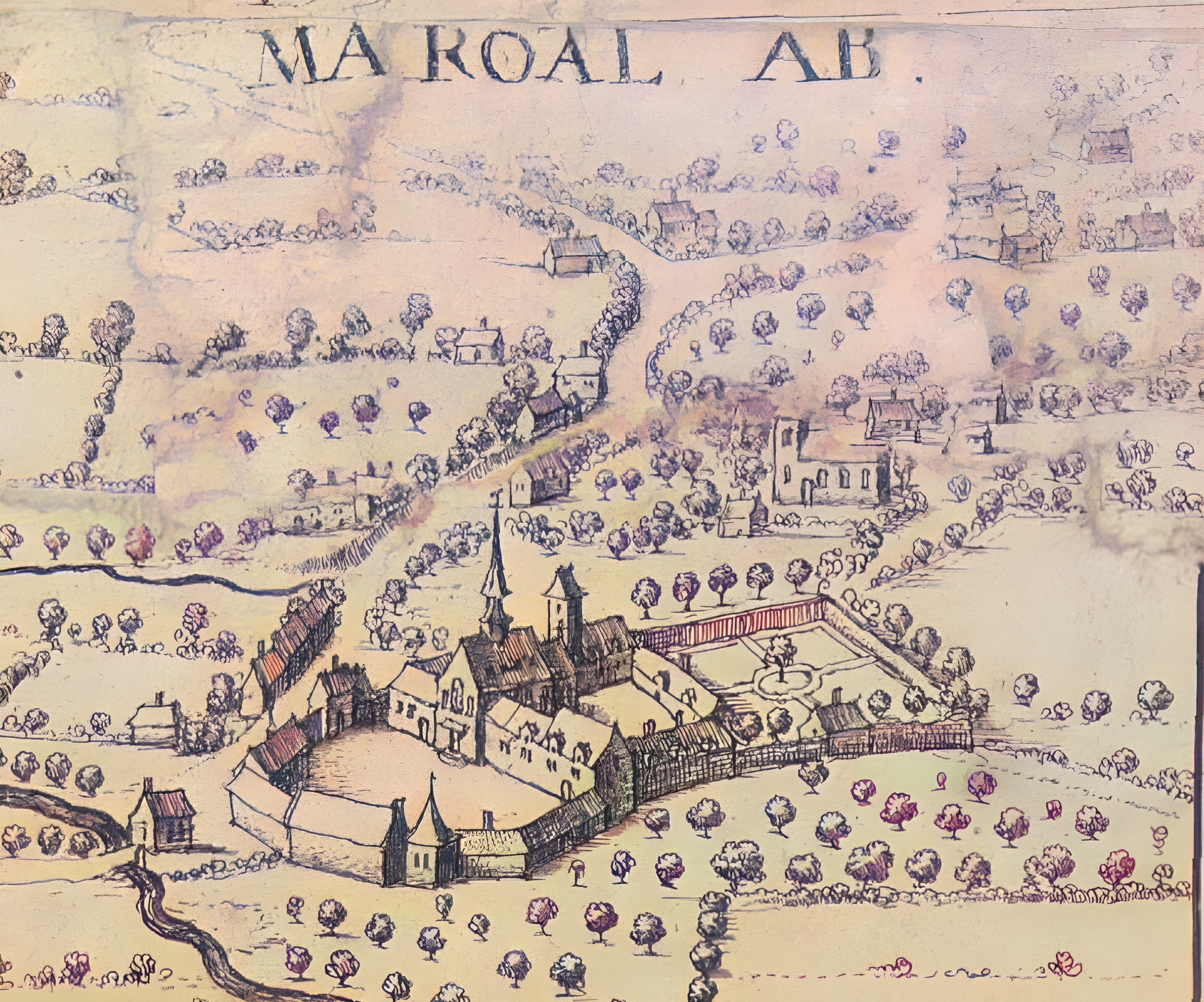 Maroilles, l'abbaye sur un plan de 1647.