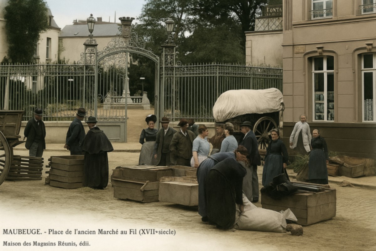 Cartes postales anciennes de Maubeuge, marché aux fils