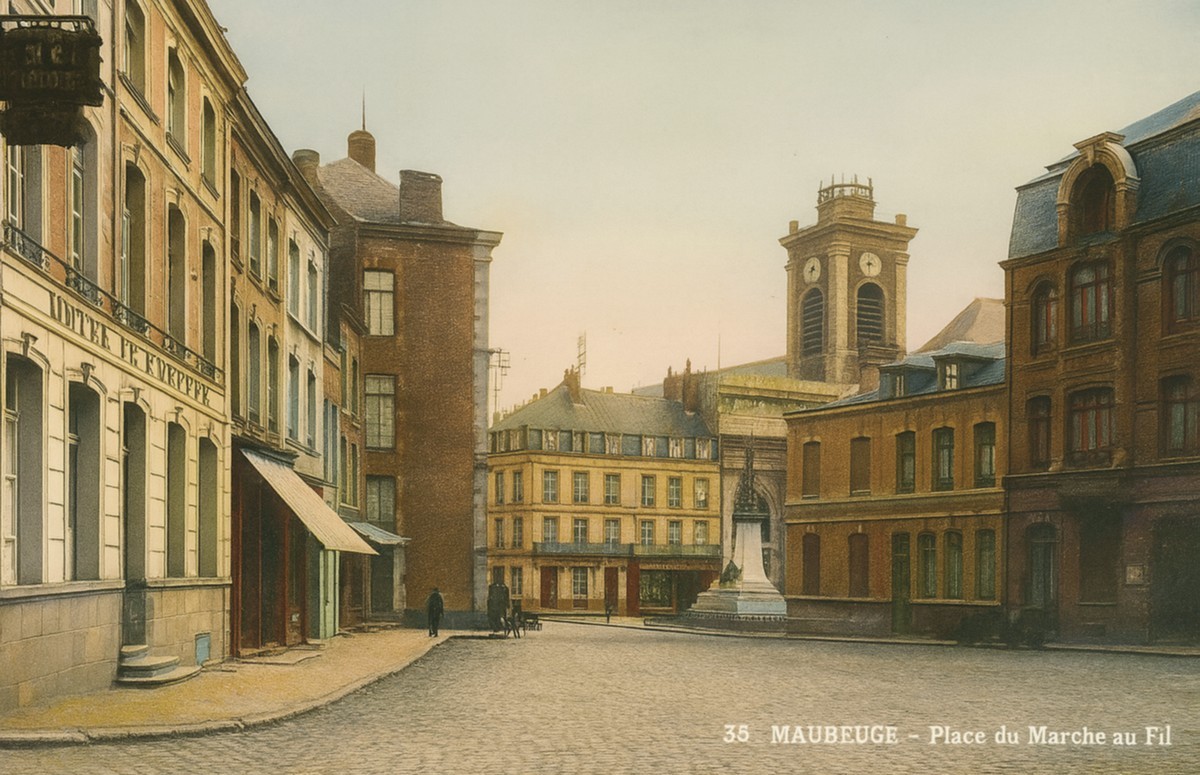 Cartes postales anciennes de Maubeuge, marché aux fils