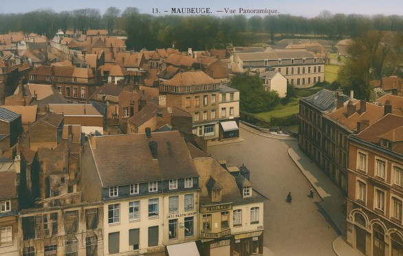 Cartes postales anciennes de Maubeuge, vue aérienne du marché au Fils