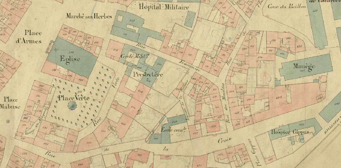 Maubeuge, Place Verte et rue de la Croix sur le cadastre