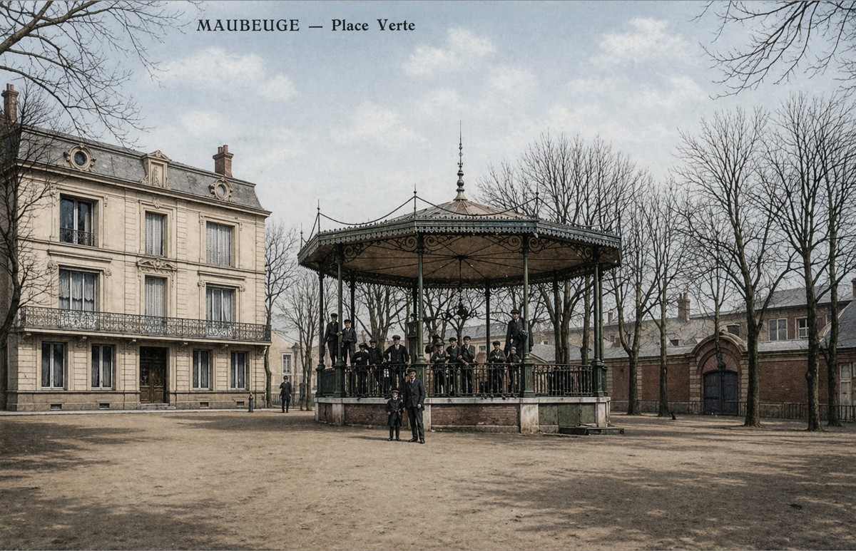 Maubeuge, cartes postales anciennes, la place Verte, le kiosque