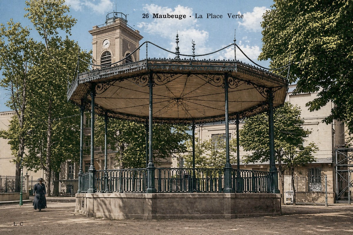 Maubeuge, cartes postales anciennes, la place Verte, le kiosque