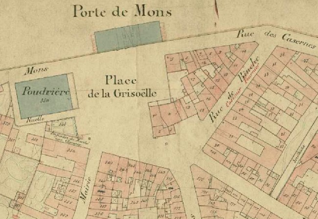 Cartes postales anciennes de Maubeuge, la porte de Mons, cadastre