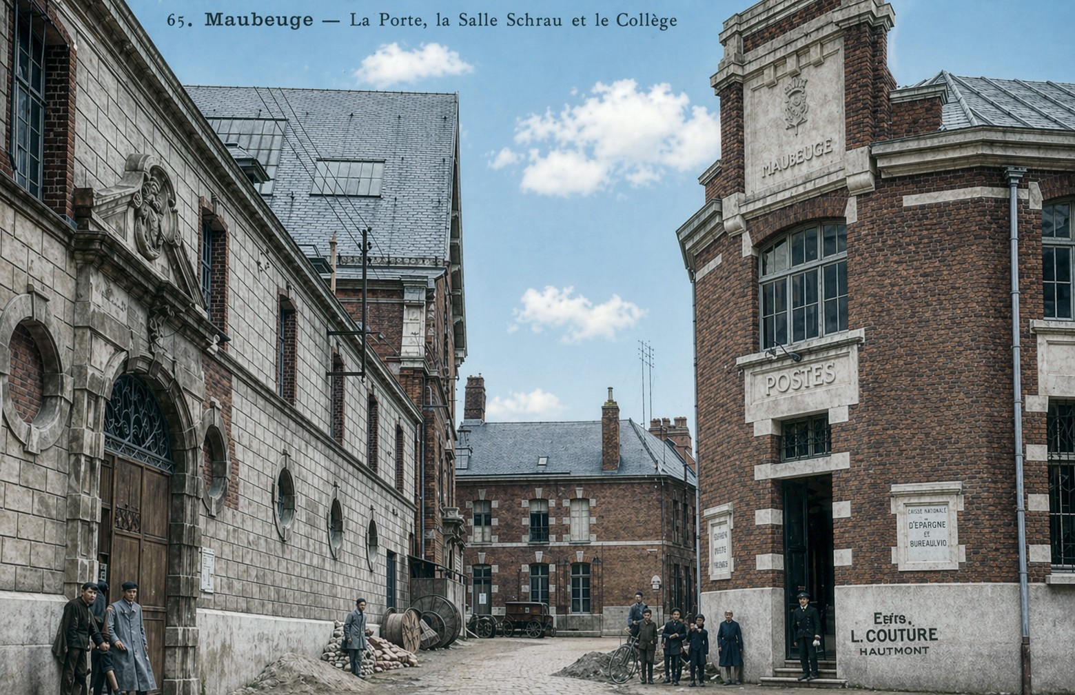 Cartes postales anciennes de Maubeuge, salle Sthrau, Collège, Banque de France, La Poste