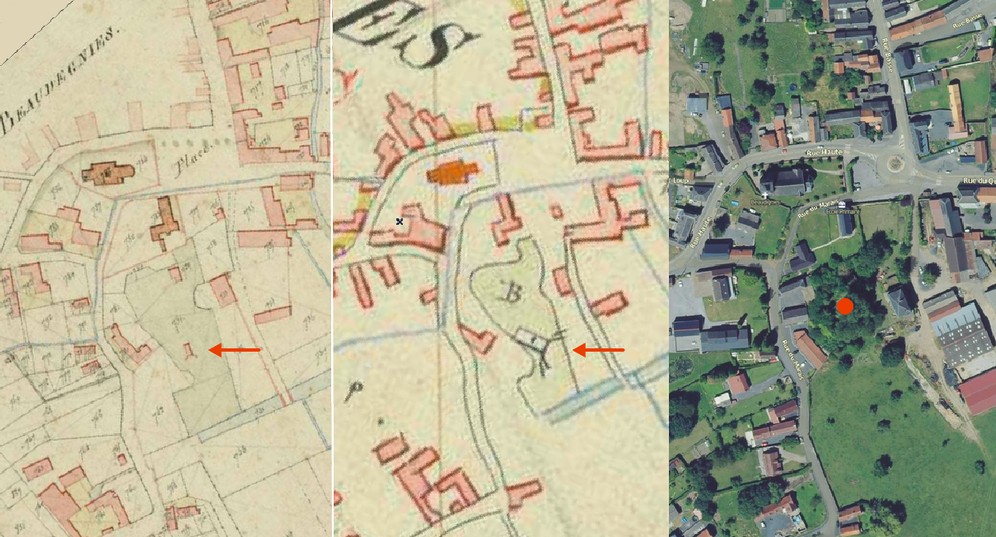 Avesnois, le moulin à vent de Beaudignies sur le cadastre de 1830 et vue satellite.