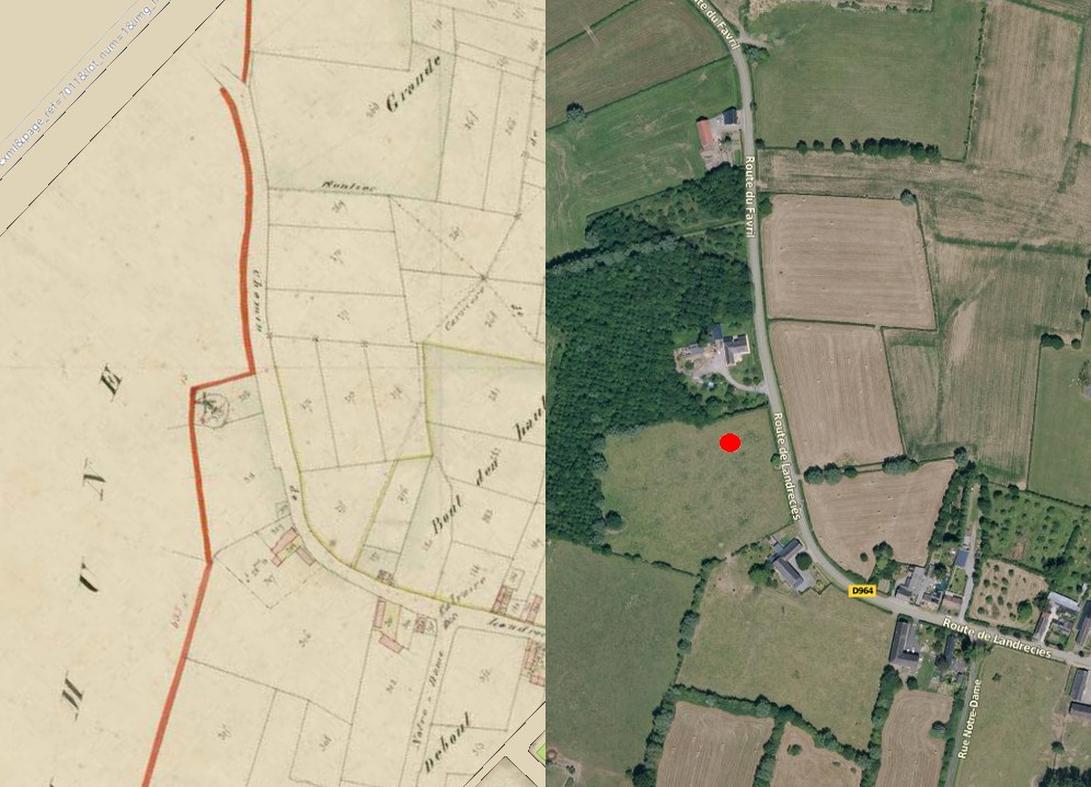 Le moulin à vent de Le Favril sur le cadastre de 1831