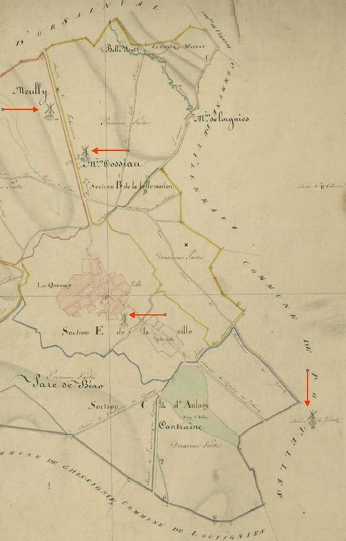 Le moulin à vent de Le Quesnoy sur le cadastre de 1817