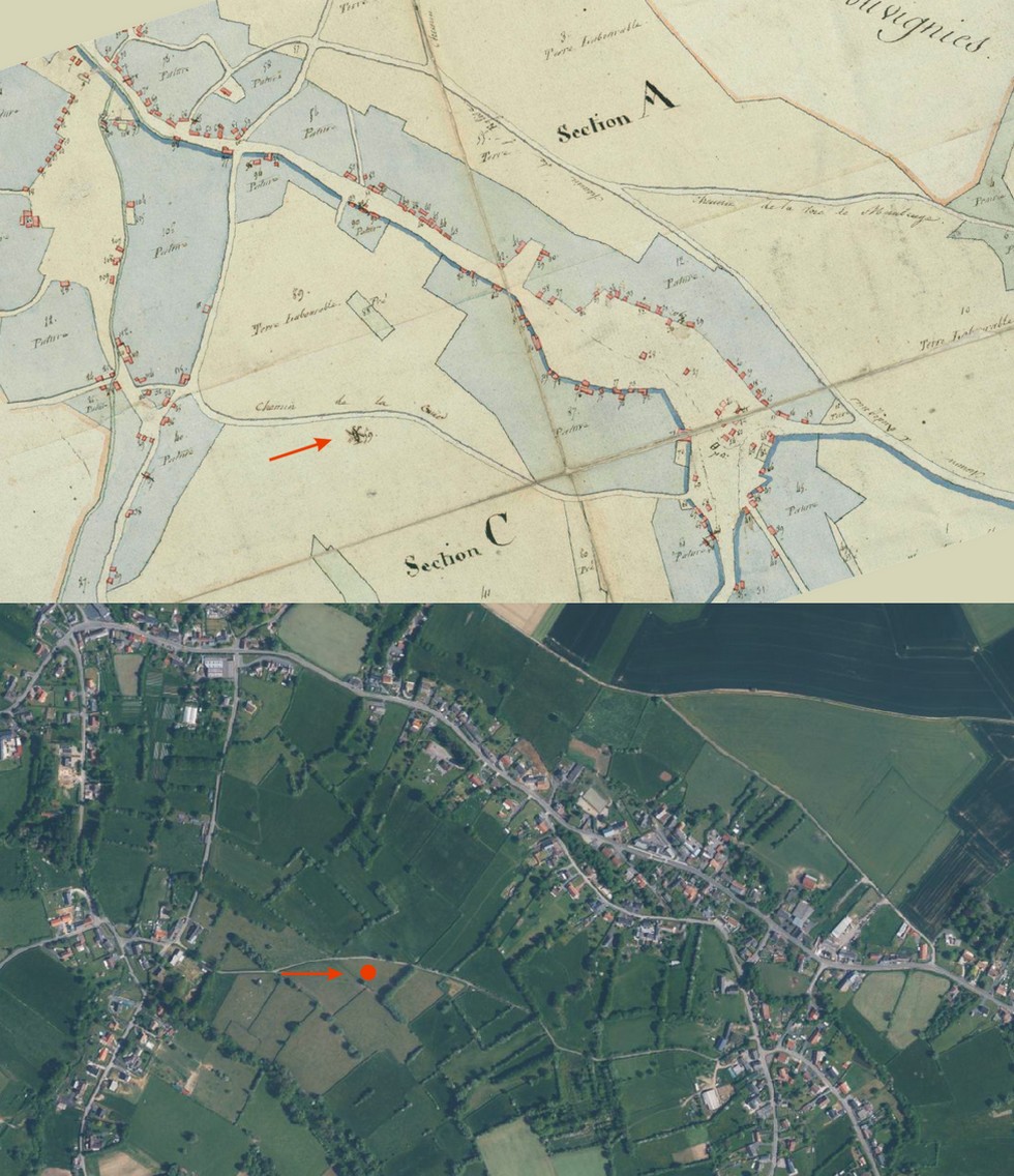 Le moulin à vent de Mecquignies sur la carte d'Etat Major.