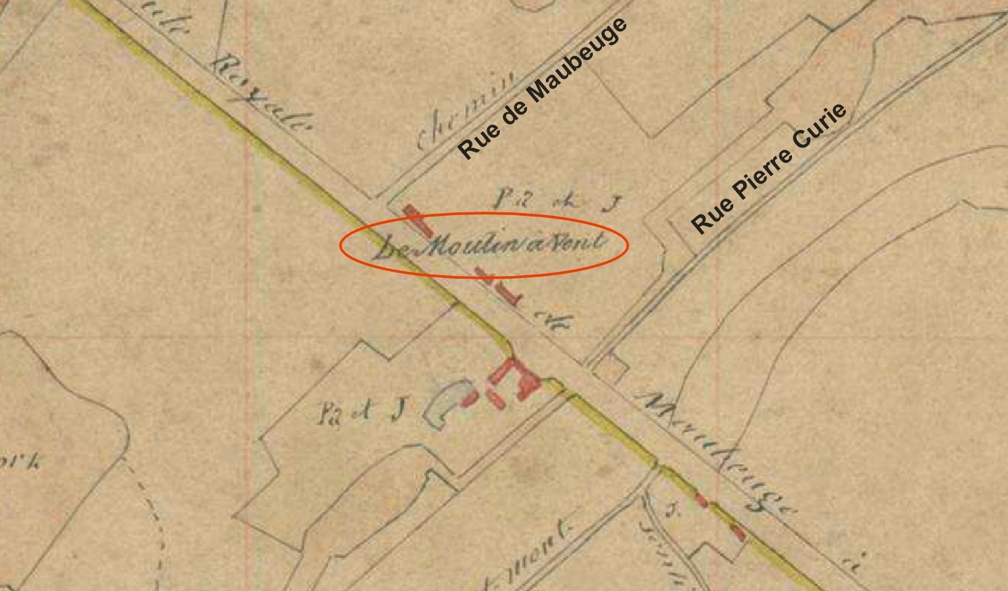 Le moulin à vent de Rousies sur le cadastre de 1831