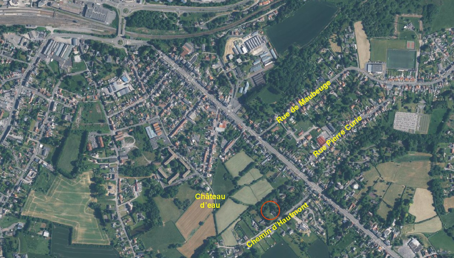 Le moulin à vent de Rousies sur une vue satellite
