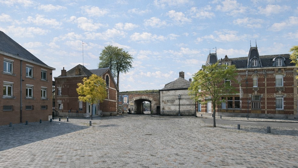 Projection de la sortie de la ville haute par la porte du Quesnoy
