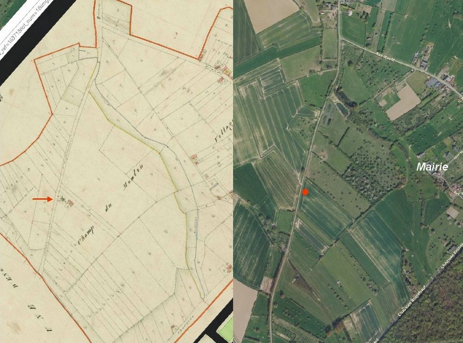 Position de l'ancien moulin à vent de Raucourt au bois.