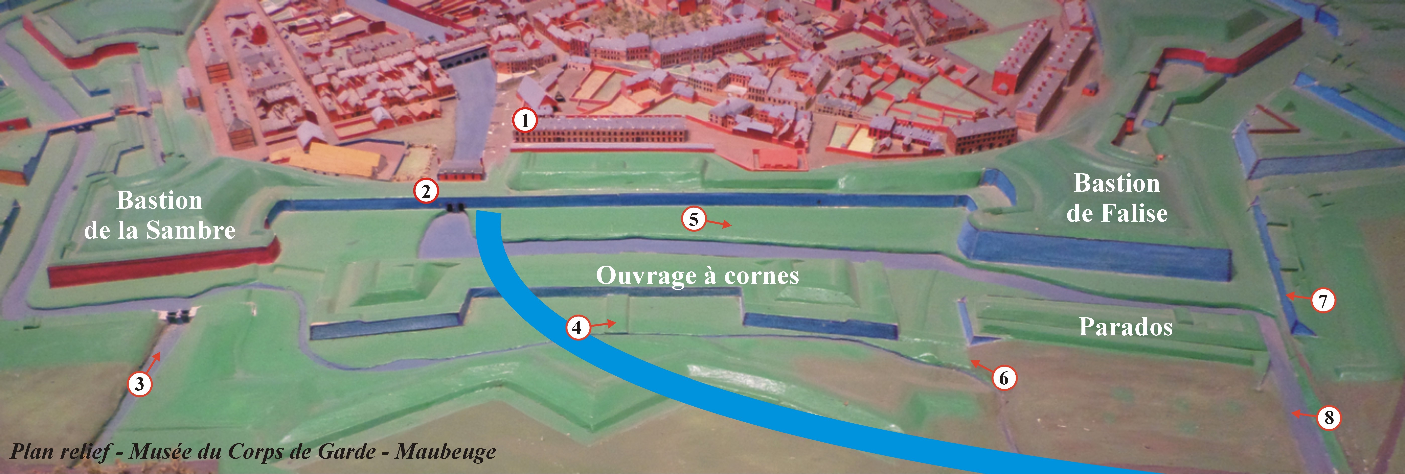 Remparts de Maubeuge, le plan relief, bastions de Falize et de la Sambre, ouvrage à cornes