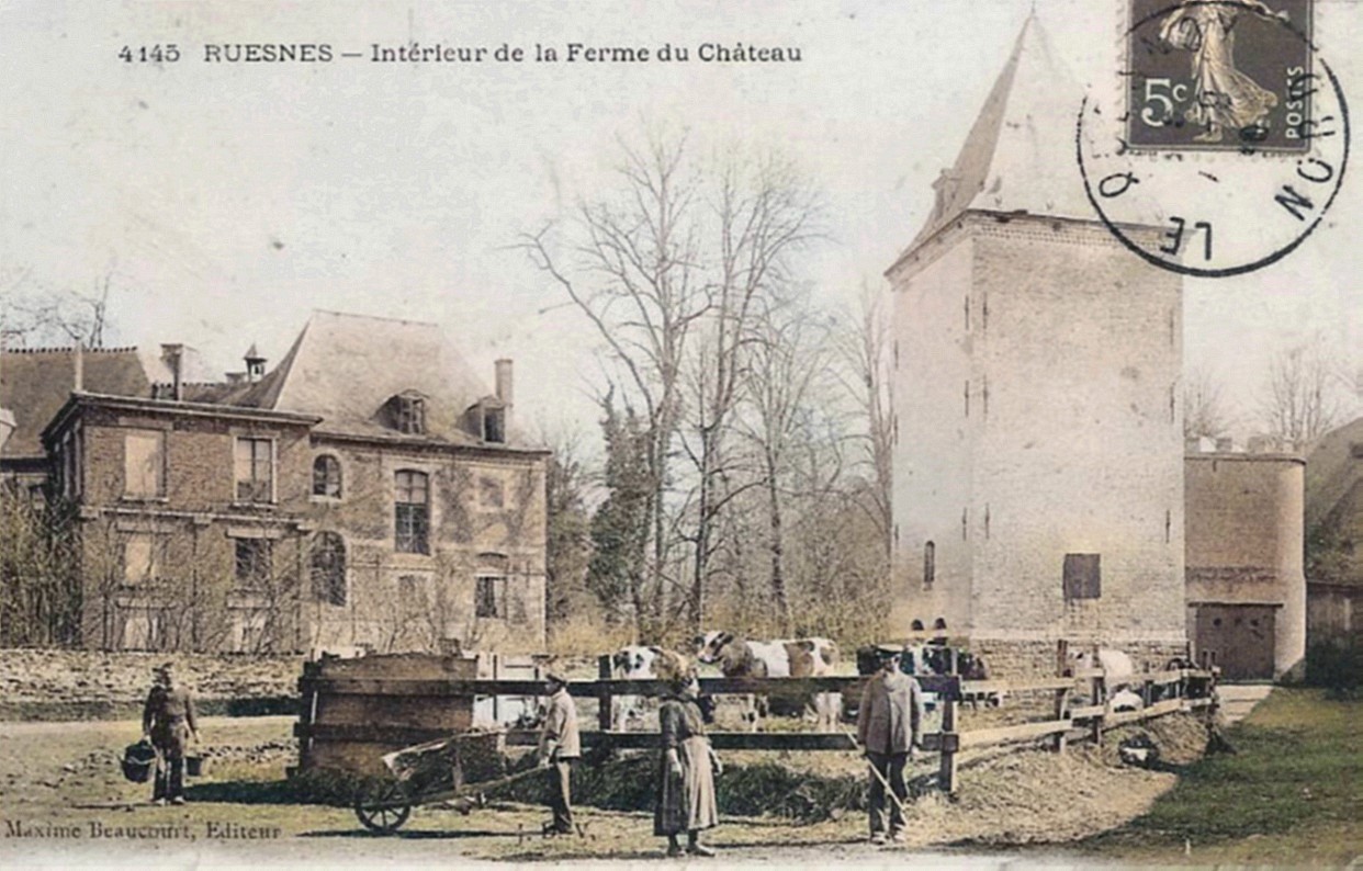 Château de Ruesnes, carte postale colorisée.