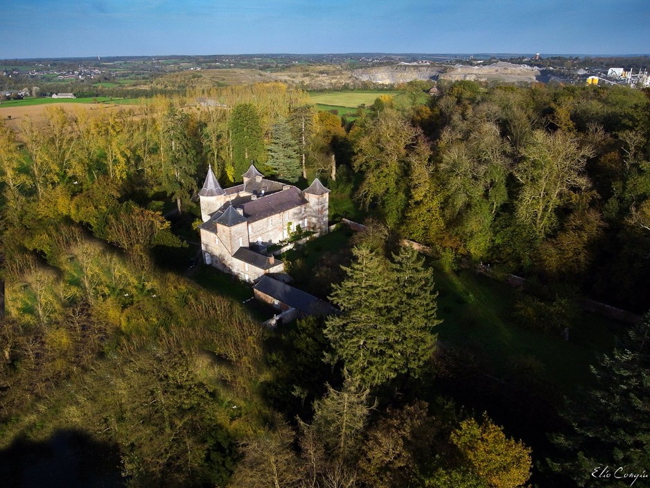 Vue aérienne du Château de Coutant à St Hilaire sur Helpe.