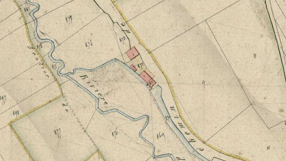 Sars Poteries, le moulin sur le cadastre de 1828 